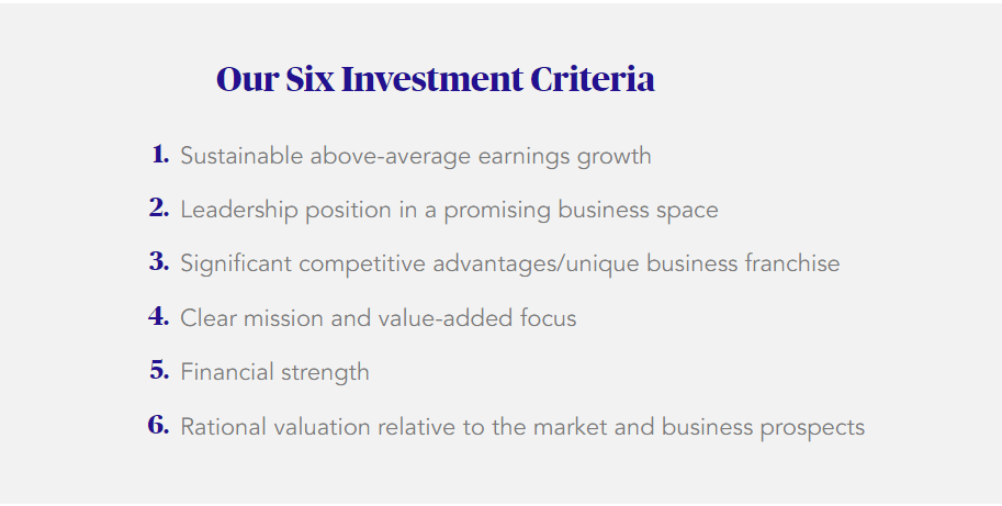 our six investment criteria