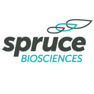 Spruce biosciences black title blue and black logo