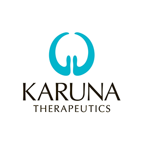 Karuna therapeutics blue logo black title